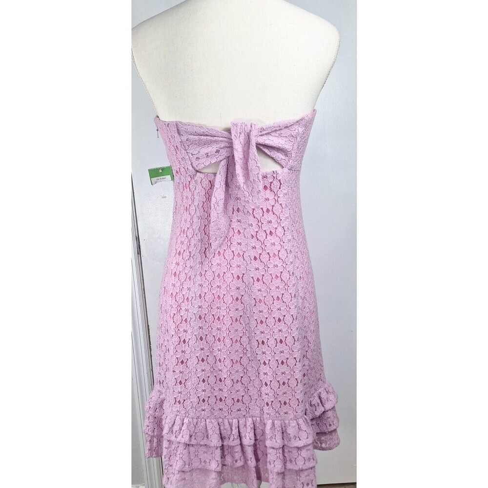 Lilly Pulitzer Pink Floral Eyelet Strapless Tiered Ruffle Mini Dress Size 6 - Picture 4 of 10